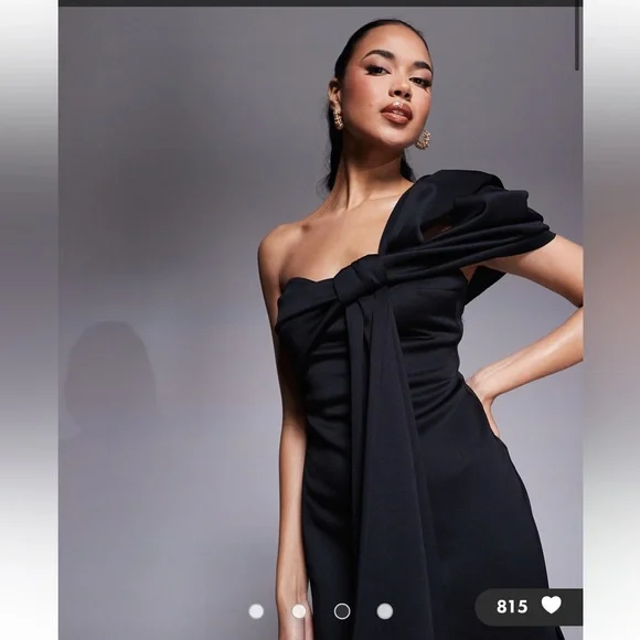 ASOS DESIGN scuba off the shoulder bow detail midi dress in black size 8 - Picture 3 of 13